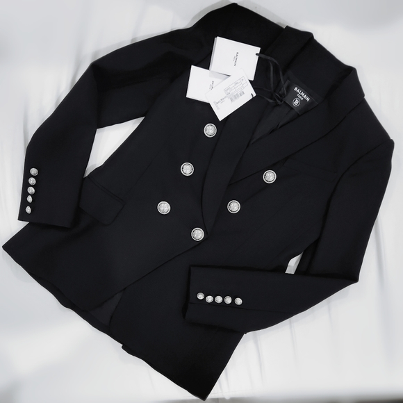 Balmain Black Grain De Poudre Oversized 6-Button wool blend Blazer - Picture 5 of 7